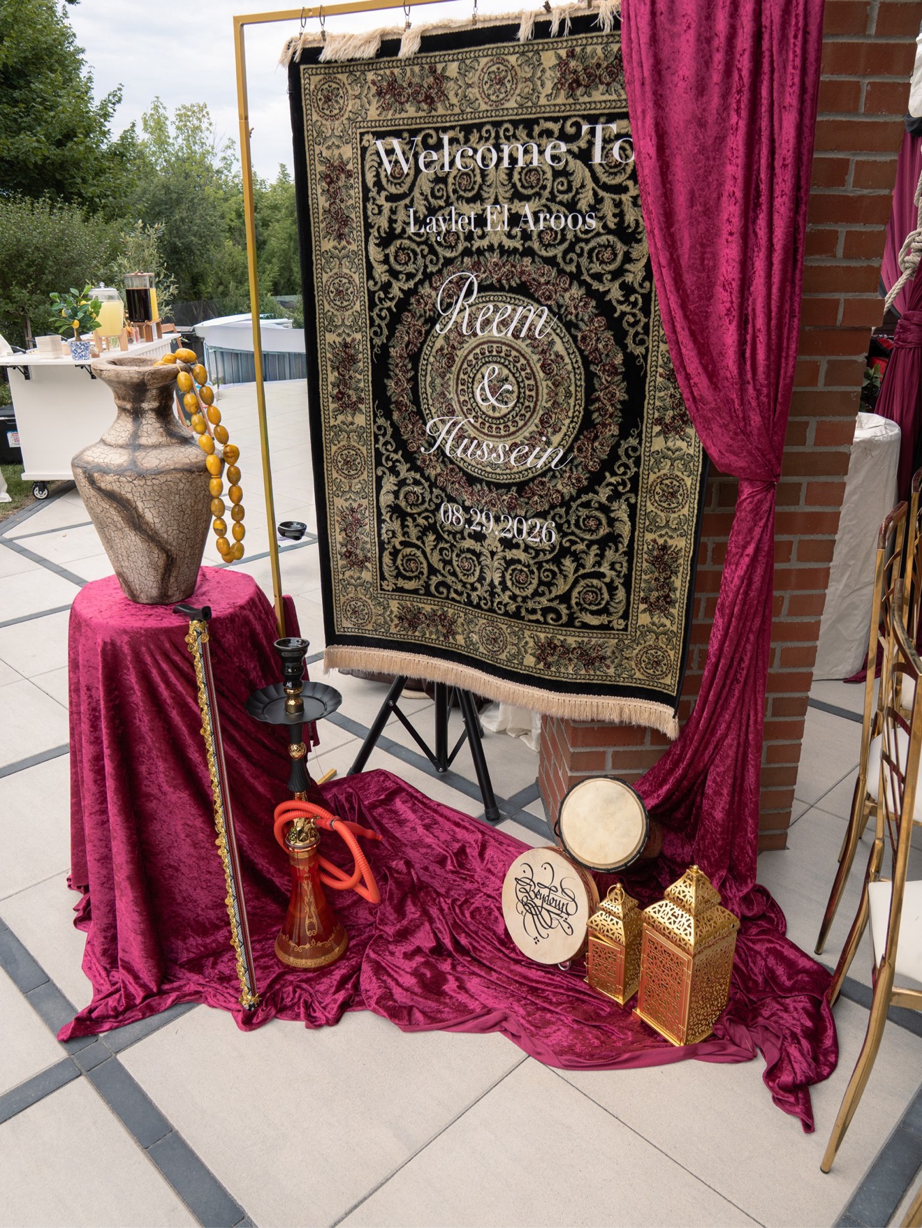 Floral welcome display at a celebration